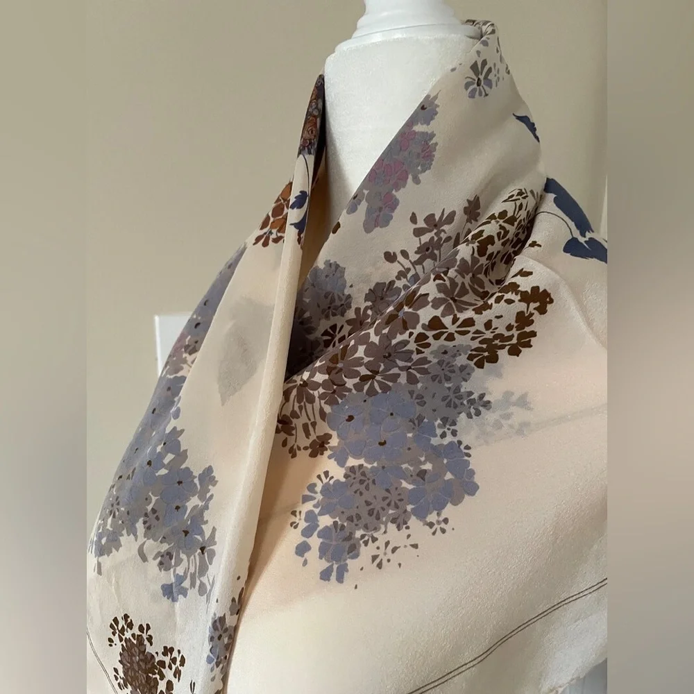 Vintage Christian Dior New Look Silk Floral Lilac Cream Square Scarf 1950s 1990s
